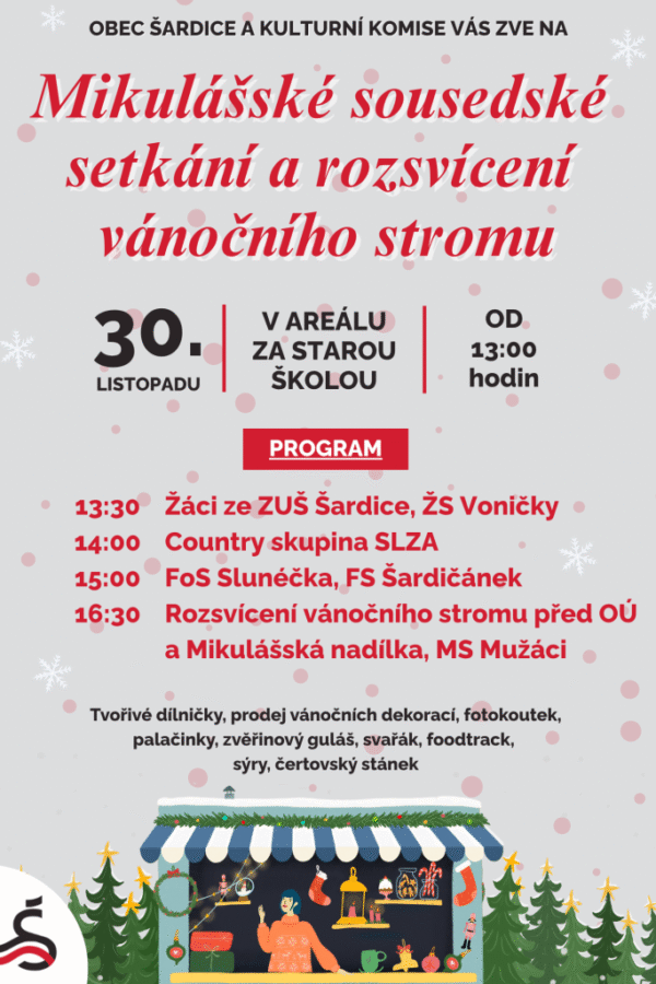 Mikulášské sousedské setkání a rozsvícení vánočního stromu – Šardice