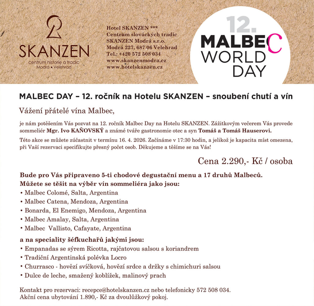 Malbec day na&nbsp;Hotelu SKANZEN 2026
