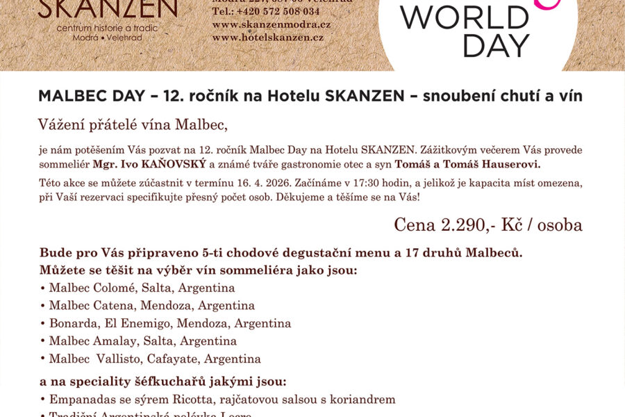 Malbec day na&nbsp;Hotelu SKANZEN 2026